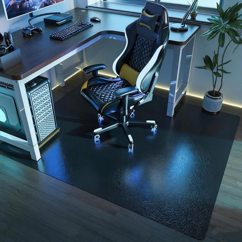 FUNMAT Chair Mat for Hardwood Floor, 60" x 50" Easy Glide Large Chair Mat for Rolling Chair, Anti-Slip Floor Protector Under Desk Mat, Vinyl Floor Mat for Gaming Room Home Office, Black - Image 1